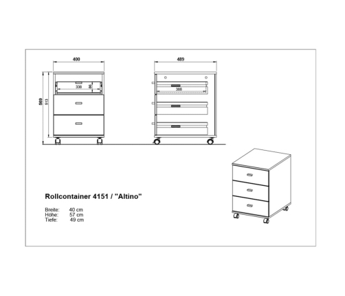 Germania Archivo con ruedas Altino roble Navarra blanco 40x48,9x56,9cm