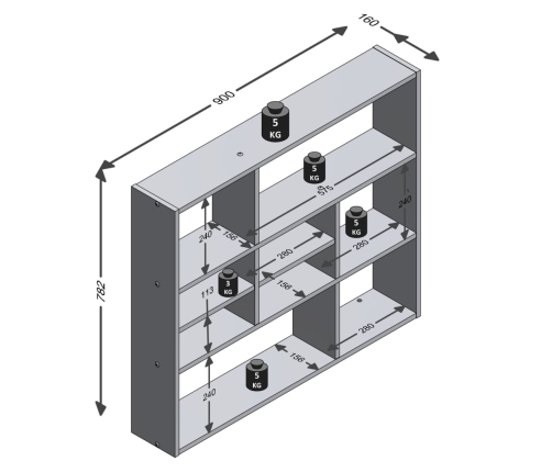 FMD Estantería de pared con 9 compartimentos blanco