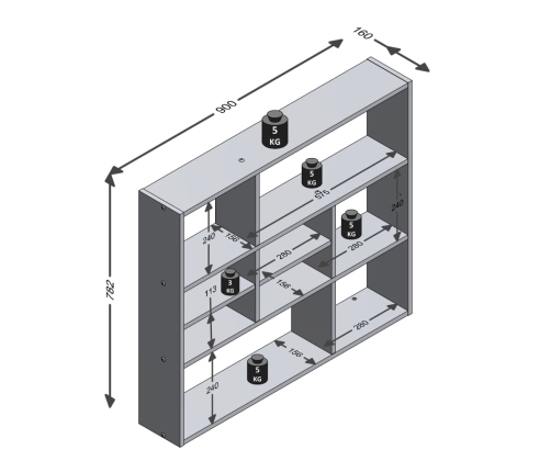 FMD Estantería de pared con 9 compartimentos gris hormigón