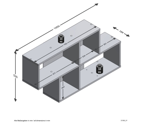 FMD Estantería de pared con 4 compartimentos blanco