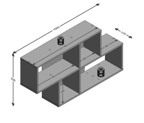 FMD Estantería de pared con 4 compartimentos hormigón y blanco