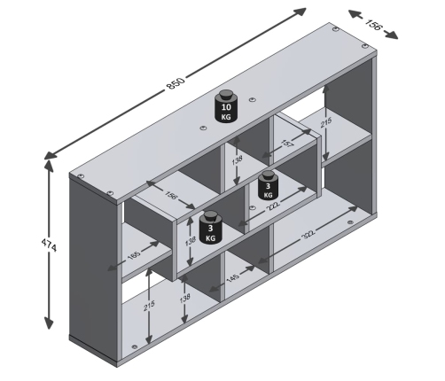 FMD Estantería de pared rectangular con 8 compartimentos blanca