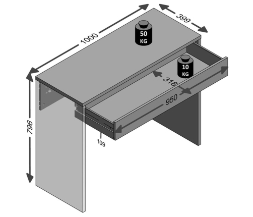 FMD Escritorio con cajón ancho blanco 100x40x80 cm