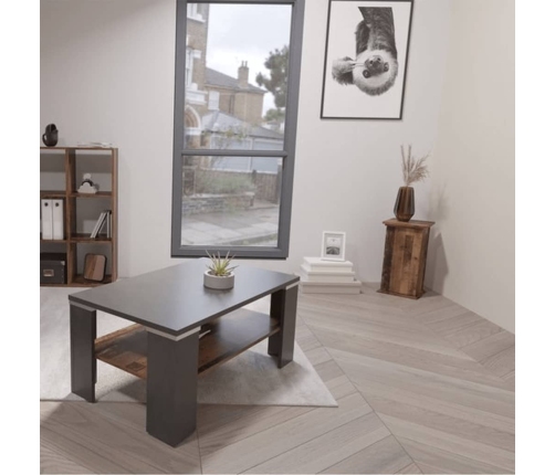 FMD Mesa de centro con balda gris Matera y madera estilo antiguo