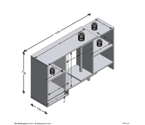 FMD Unidad de almacenaje de esquina modular con estante abierto blanco