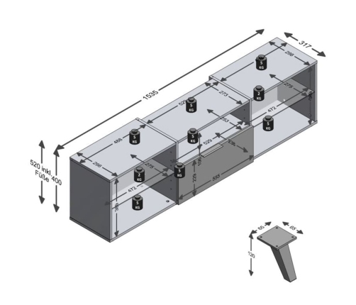 FMD Mueble para TV negro 153,5x31,7x52 cm