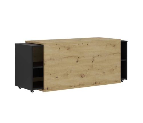 FMD Mueble para TV negro y roble artesanal 194,5x39,9x49,2 cm