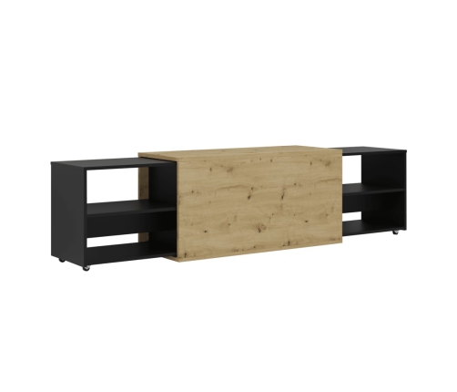 FMD Mueble para TV negro y roble artesanal 194,5x39,9x49,2 cm