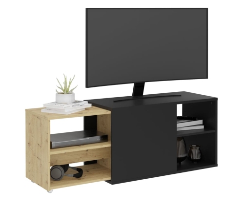 FMD Mueble de TV con 2 compartimentos abiertos negro y roble