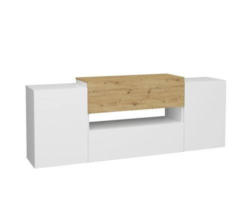 FMD Mueble de TV/equipos de música roble y blanco 182x33x70,2 cm