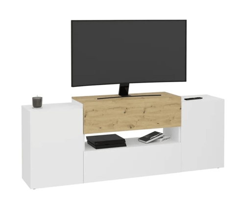 FMD Mueble de TV/equipos de música roble y blanco 182x33x70,2 cm