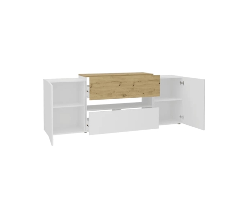 FMD Mueble de TV/equipos de música roble y blanco 182x33x70,2 cm