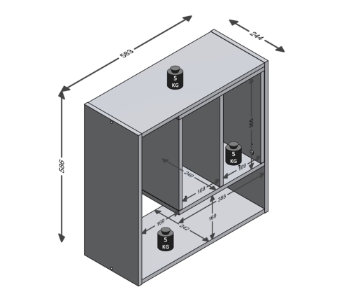 FMD Estantería de pared con 3 compartimentos abiertos 58,3x24,4x58,6cm