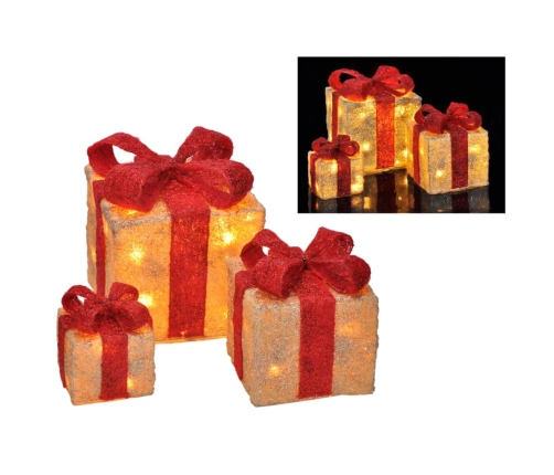 HI Cajas regalo navideñas decorativas iluminación LED 3 piezas