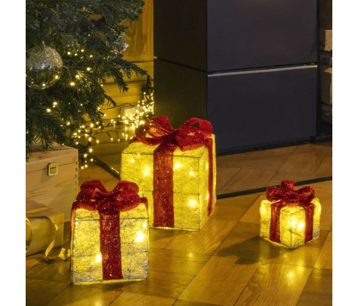 HI Cajas regalo navideñas decorativas iluminación LED 3 piezas