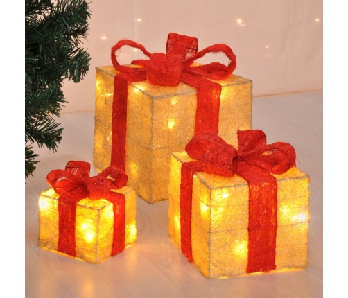 HI Cajas regalo navideñas decorativas iluminación LED 3 piezas