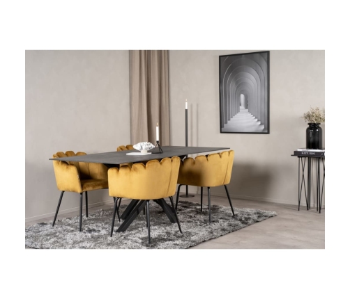 Venture Home Silla de comedor Limhamn terciopelo negro y amarillo