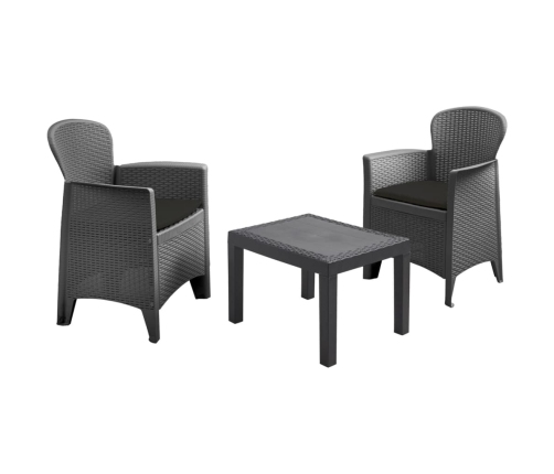 ProGarden Set de muebles de jardín Akita 3 pzas cojines gris antracita