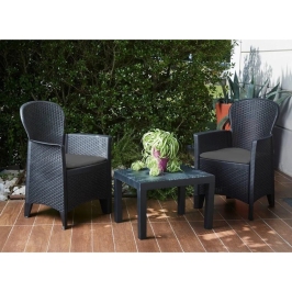 ProGarden Set de muebles de jardín Akita 3 pzas cojines gris antracita