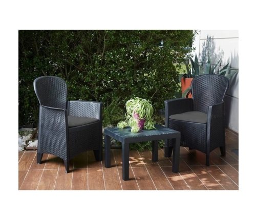 ProGarden Set de muebles de jardín Akita 3 pzas cojines gris antracita