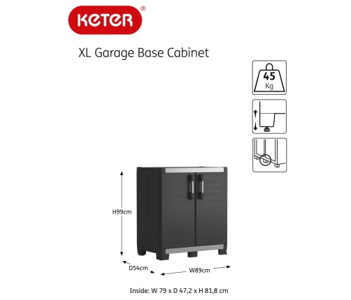 Keter Armario bajo de almacenamiento Garage XL negro y plateado 99 cm