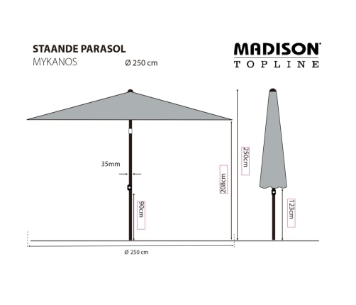 Madison Sombrilla de jardín Mykanos verde 250 cm