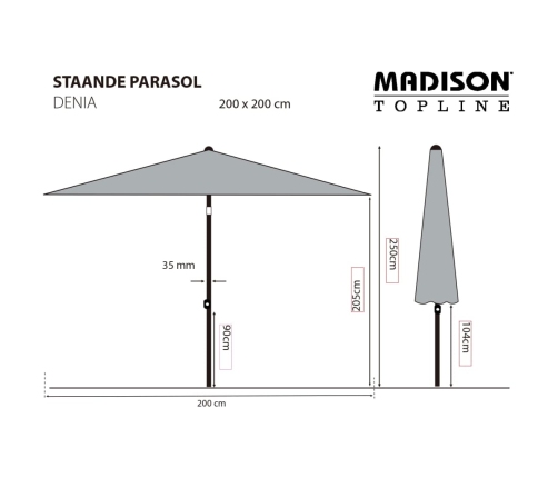 Madison Sombrilla de jardín Denia gris 200x200 cm