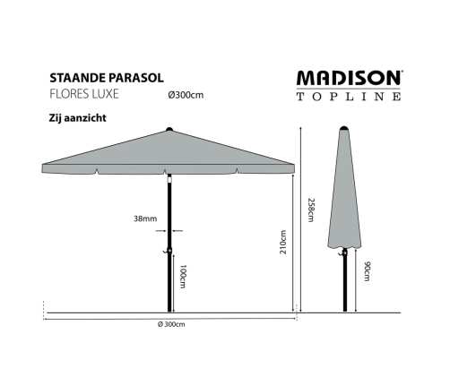 Madison Sombrilla de jardín redonda Flores Luxe gris claro 300 cm