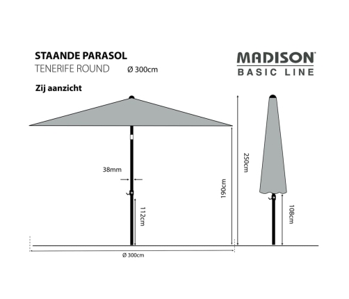 Madison Sombrilla de jardín redonda Tenerife verde manzana 300 cm