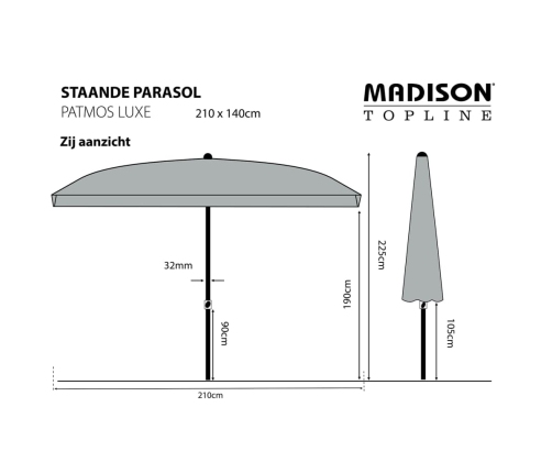 Madison Sombrilla de jardín rectangular Patmos Luxe crudo 210x140 cm