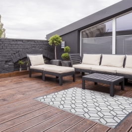 Esschert Design Alfombra de exterior 180x121 cm gris y blanco OC25