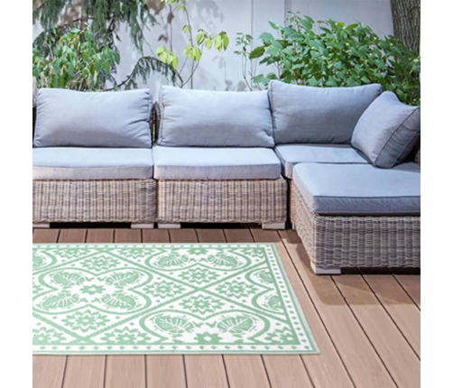 Esschert Design Alfombra de exterior azulejos verde blanco 182x122 cm