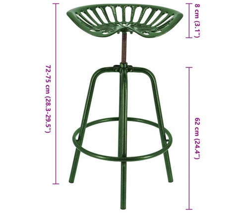 Esschert Design Taburete con forma de asiento de tractor verde