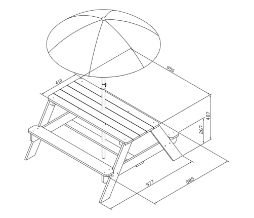 AXI Mesa de pícnic para niños Nick con sombrilla marrón y blanco
