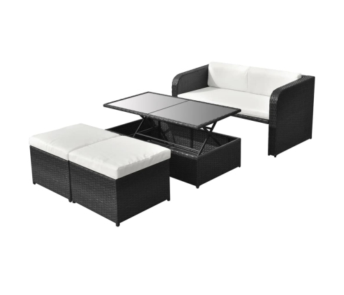 Set de muebles de jardín 4 pzas y cojines ratán sintético negro