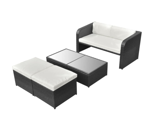 Set de muebles de jardín 4 pzas y cojines ratán sintético negro