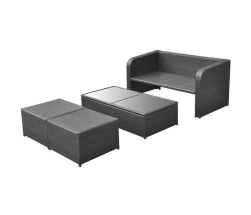 Set de muebles de jardín 4 pzas y cojines ratán sintético negro