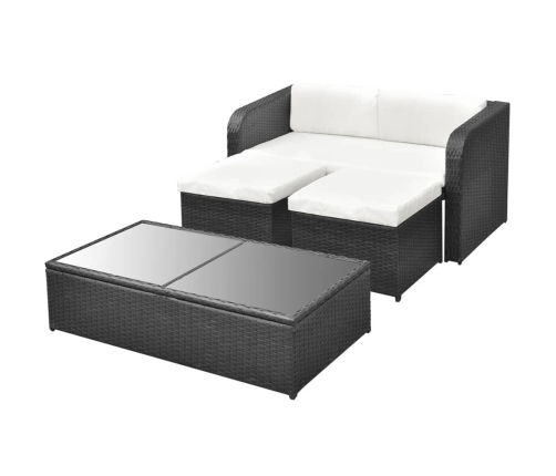 Set de muebles de jardín 4 pzas y cojines ratán sintético negro