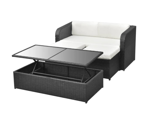 Set de muebles de jardín 4 pzas y cojines ratán sintético negro
