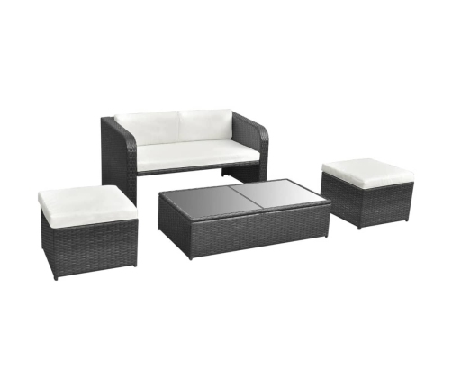 Set de muebles de jardín 4 pzas y cojines ratán sintético negro