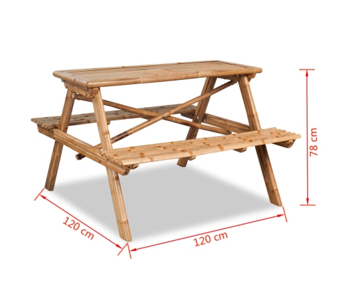 Mesa de picnic de bambú 120x120x78 cm