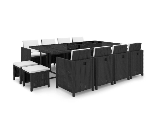 Set comedor de jardín 13 piezas y cojines ratán sintético negro