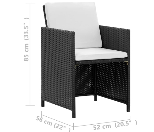 Set comedor de jardín 13 piezas y cojines ratán sintético negro