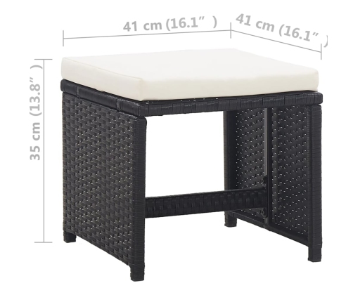 Set comedor de jardín 13 piezas y cojines ratán sintético negro