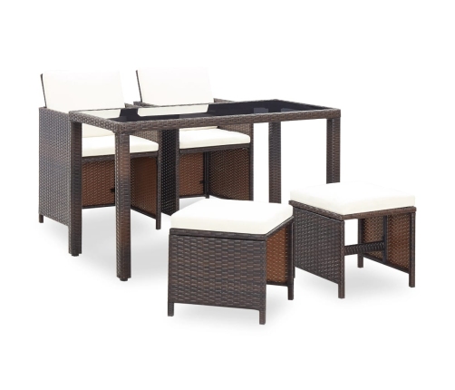 Set comedor de jardín 5 piezas y cojines ratán sintético marrón