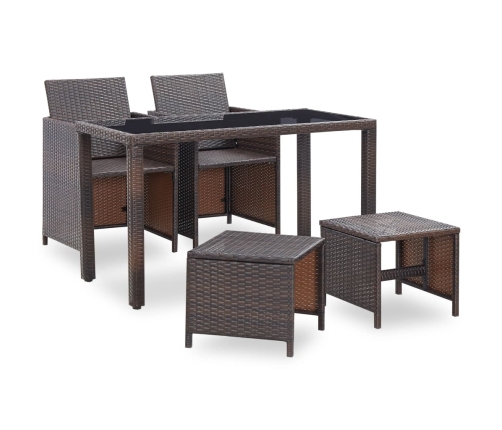 Set comedor de jardín 5 piezas y cojines ratán sintético marrón