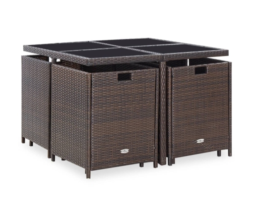 Set comedor de jardín 9 piezas y cojines ratán sintético marrón
