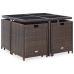 Set comedor de jardín 9 piezas y cojines ratán sintético marrón