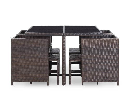 Set comedor de jardín 9 piezas y cojines ratán sintético marrón