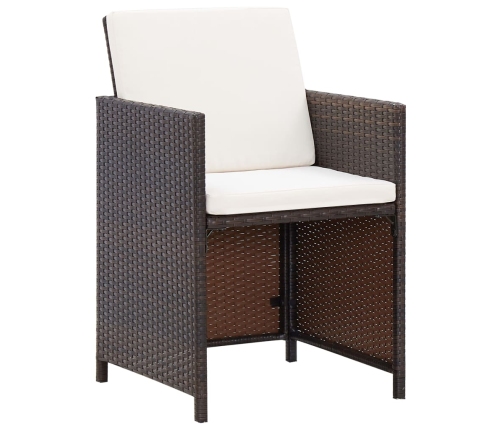 Set comedor de jardín 9 piezas y cojines ratán sintético marrón